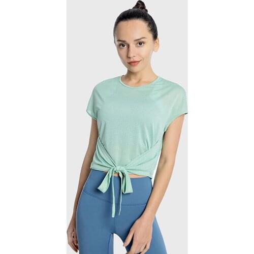 Womens Sports T-Shirt Short-Sleeved Yoga Clothes Loose Mesh Stitching Quick-Drying Fitness Breathable Sports Running Crop Top