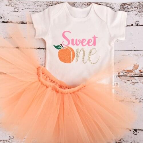Baby Girls Peach Theme Birthday Tutu outfit 1st Birthday Party costume Toddler Photo Props Cake Smash