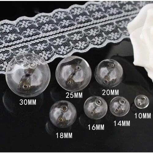 1pcs 6~30mm Double hole round glass ball globe beads orb hollow glass bottle vial charms jewelry making accessories findings