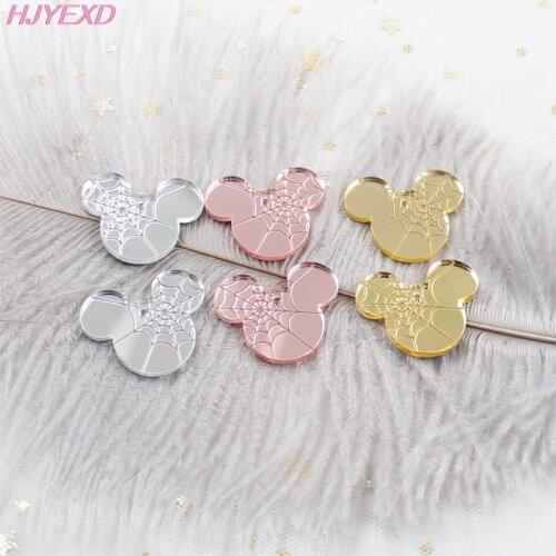 10pcs/lot) 30mm Mouse Head For Earrings Spider Laser Cut Gold/Silver Mirror Acrylic Mouse Jewelry Accessories -AC1527