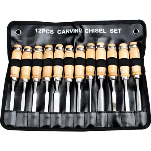 12pcs/Set Carving Chisel Engraving Tools Wood Carved Woodworking Supplies with Storage Bag LB88
