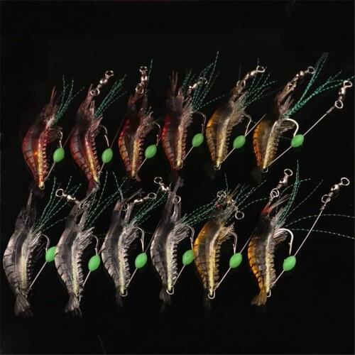 12pcs/lot Classic 9cm 6g Soft Fishing Lures Fake Shrimp Floating Soft Bait Artificial Silicone Shrimp with Hook Fishing Tackle