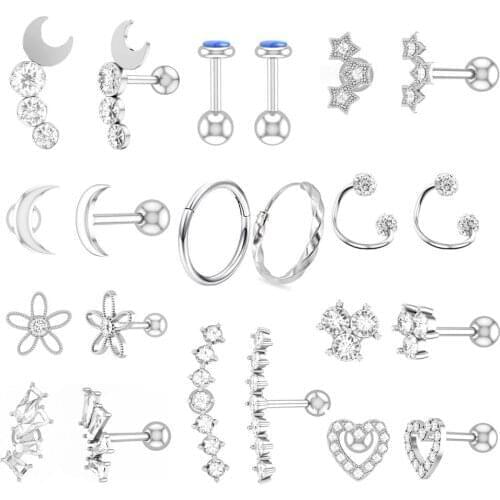 12pcs Opal Crystal Ear Tragus Piercing Helix Lip Labret Plug Steel Daith Earrings Conch Piercing Cartilage Jewelry Nose Rings