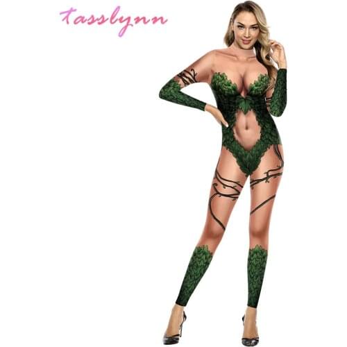 2020 Poison Ivy Cosplay Funny 3D Sexy Body Printed Performance Clothes Slim One-piece Clothes Anime Zentai Jumpsuits & Rompers