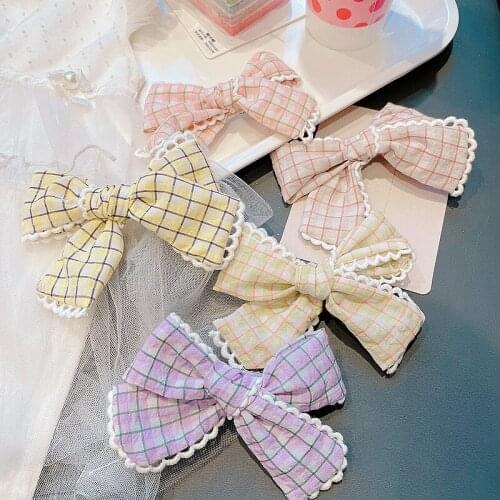 5pcs Retro Plaid Lace Hairpin Girl Cute Cotton Hairpin Japanese Plaid Butterfly Press Clip Simple Hair Accessories