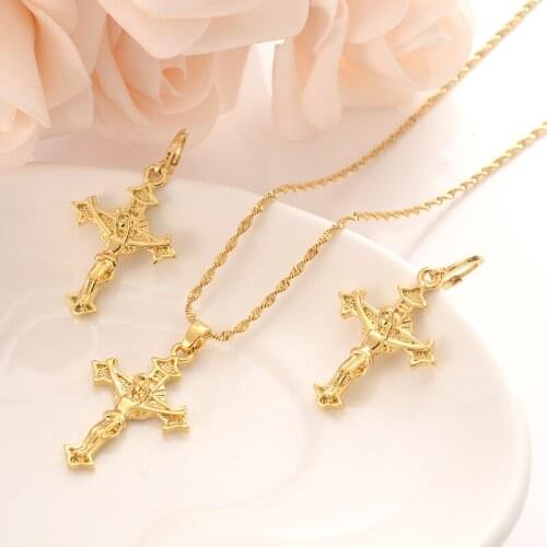 Africa Dubai cross Pendant Necklace earrings Charms Jewelry Gift Gold Color Chain Women wedding bridal mother Christmas gifts
