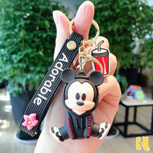 Disney Mouse Piakchu Figure Doll Key Chain For Girls Bag Charms Car Pendant Keyrings Cartoon Stitch Mickey Minnie Keychains