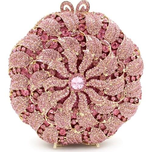XIYUAN BRAND pink Women Flower Clutch Crystal Evening Party Bags Hard Case Wedding Clutches Purses Bridal Rhinestones Handbags