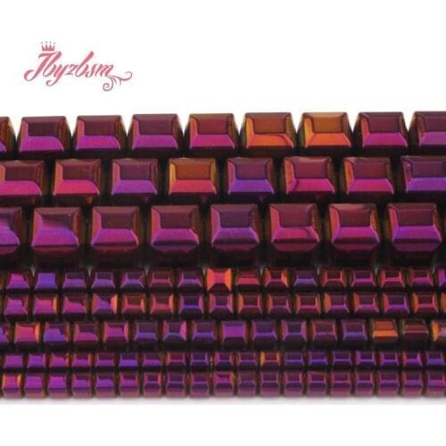 4/6/8mm Natural Hematite Purple Faceted Cube Stone Bead For DIY Necklace Bracelet Earring Jewelry Making 15" Free Shipping