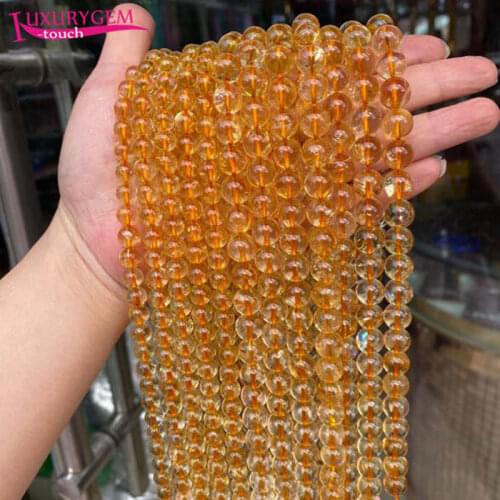 High Quality Natural Citrines Crystal Stone Round Loose Spacer Smooth Beads 4/6/8/10/12mm DIY Gems Jewelry Accessory 38cm sk40