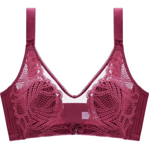 Women Plus Size Bra Sexy Bralette Embroidery Lace Wire Free Minimizer Bra Push Up Lingerie Intimate Soft Breathable Underwear