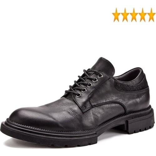 Formal Office Vintage Genuine Classic Leather Dress 2021 Mens Splice Lace Up Thick Platform Increase Business Casual Shoes