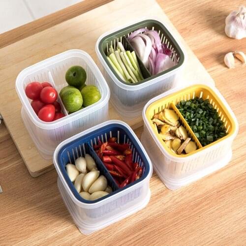 Food Storage Divided Containers Fruit Vegetable Drain Box Vacuum Lid Portable Freezer Seal Bin Plastic Home Kitchen Organizer