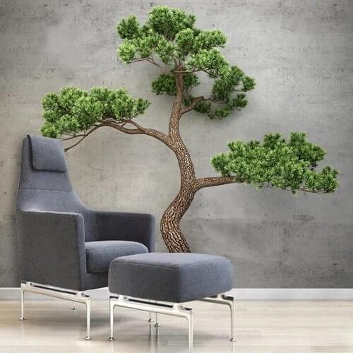 Custom Mural Wallpaper Chinese Style 3D Stereoscopic Green Pine Tree Plant Wall Decorative Painting Background Papel De Parede