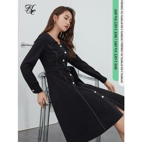 FANSILANEN Spring long sleeve black midi dress Women belt green vintage dress Female casual office button up shirt dress 2021