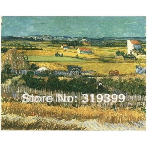 Linen Canvas Oil Painting,Harvest at La Cra with Montmajour in the Background By Vincent Van Gogh,100% handmade,Free DHL ship
