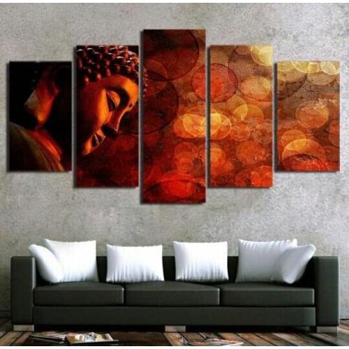 Canvas Painting Living Room Wall Poster 5 Panel Buddha Unframeds In Modular Print Cuadros Decoration Pictures Drop Shipping