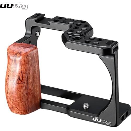 UURig Aluminum Alloy Camera Cage 1/4 Cold Shoe Mount Arri Positioning Hole with Wooden Hand Grip Compatible with Sigma Fp