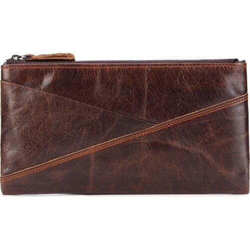 Mens Wallet Long Style High Quality Double Zipper Large Capacity Credit Card Holders Hand Bag Cardholder Male Leather