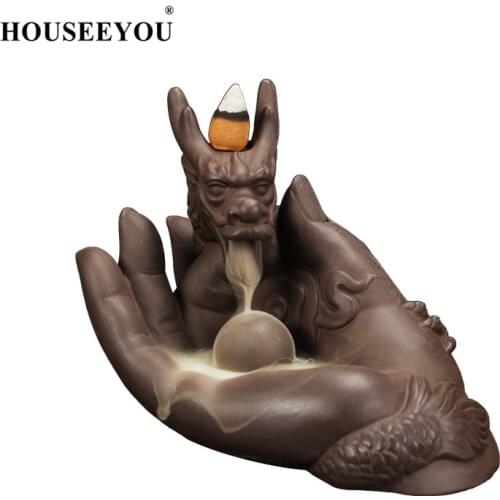 HOUSEEYOU Backflow Incense Burner Home Decor Ceramic Dragon Waterfall Incense Holder Aroma Censer Fragrance + Free Incense Cones