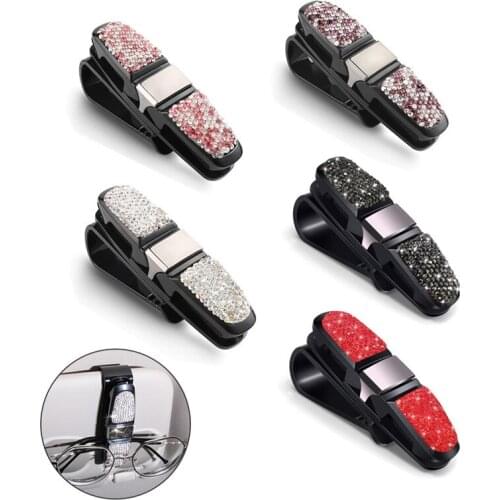 Fashion Glasses Holder Rhinestone Auto Sun Visor Bracket Sunglasses Clip Card Ticket Holder Multi-Function Eyeglasses Frames