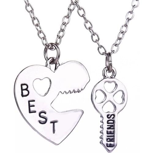 Fashion Punk Style Heart key Best Friends Pendant Necklace Brothers Girl Friends Alloy Set Necklace Good Friend Gift Jewelry