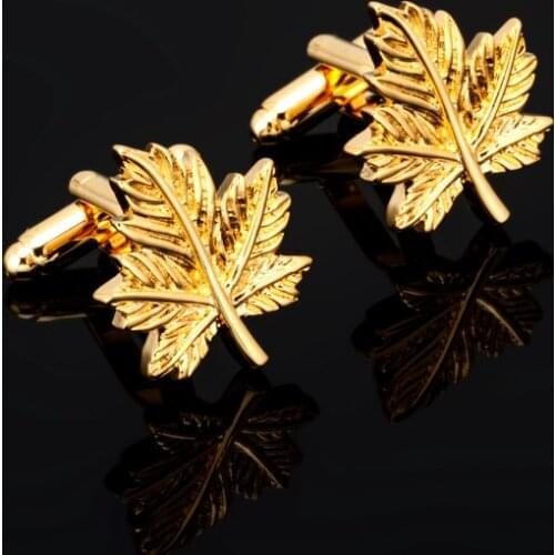 Mens fashion jewelry golden maple leaf Design cufflinks French shirt sleeve cuff links Business Suit Accessaries
