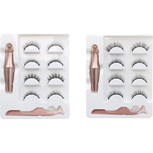 4Pairs Magnetic False Eyelashes Waterproof Liquid Eyeliner Tweezer Set Lasting Eyelash Extension Eyelash Set
