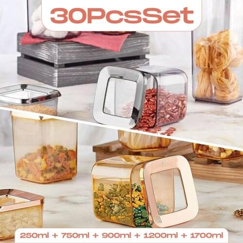 5-30Pcs Modern Storage Box Container Set With Square Vacuum Lid Hard Plastic Transparent Sturdy Healthy Kitchen Organizer Super