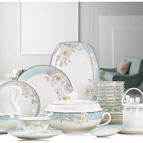 Bowl and Dish Set Household European Jingdezhen Porcelain Minimalist Bowls and Chopsticks Combination Bone China Light Luxury