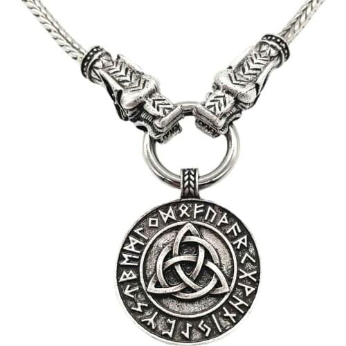 Nordic Runes Jewelry Trinity Symbol Wolf Head Chain Necklaces Pendants Mens Womens Accessories