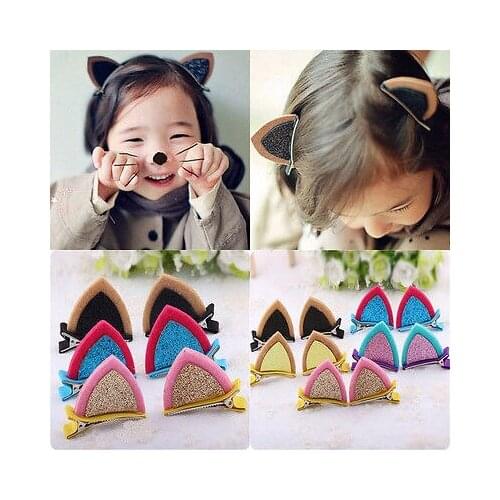Newest 1pc Lovely Fashion Kids Baby Grils Sequins Cat Ear Barrettes Hair Clip Barrette Hairpin headwear