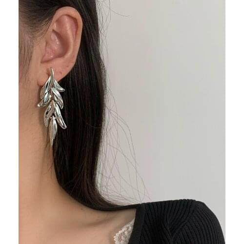 New Fashion Jewelry Plated Leaves Earrings for Women Gift Shining Zircon Earrings