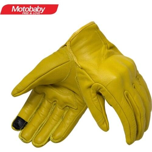 New Motorcycle Retro Touch Screen Gloves Goatskin Breathable Men Black Yellow Vintage Motorbike Anti-fall Riding Glove SzieS-2XL