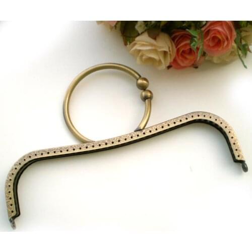 Wholesale K005 22CM carving embossing round ring handle purse frame Kiss Clasp antique brass DIY sewing tote accessories 5pcs