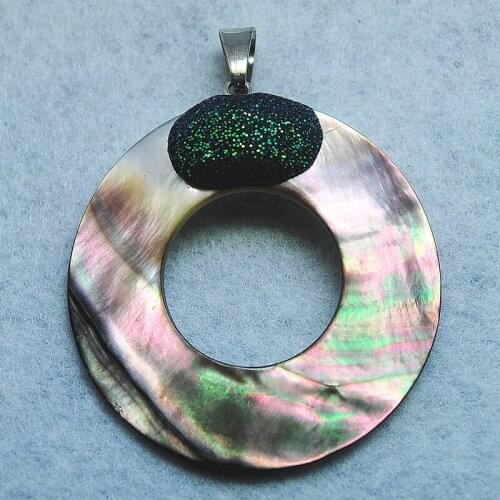 Natural black lip shell pendants round shape size 50mm black colors double circel shape for women pendants good selling items