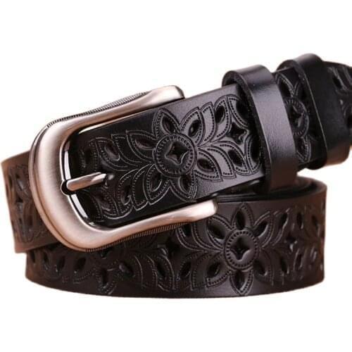 Women' Belt 2.8 cm Hollow out Vintage Female Pin Buckle Dress Cowhide Leather BeltS