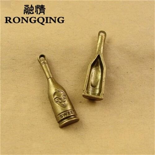 RONGQING 30*8MM Antique Bronze Bottle Charms 50pcs/lot Beer Bottle Pendants for Handmade