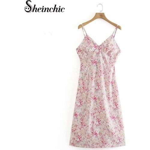 Sexy V-neck Backless Midi Dresses for Women 2021 Summer Boho Printed Chiffon Woman Dress