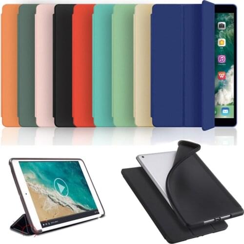 Silicone Smart Tablet Case for iPad 2019 10.2 Tri-Fold PU Leather Stand Case for ipad smart cover 7th generation + film + Stylus