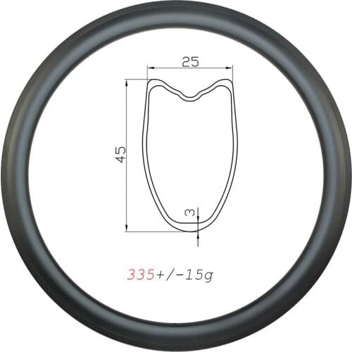 335g Ultralight 700C 45mm road bike carbon rims tubular V brake 25mm wide 16H 18H 20H 21H 24H 28H 32H basalt brake gravel wheel