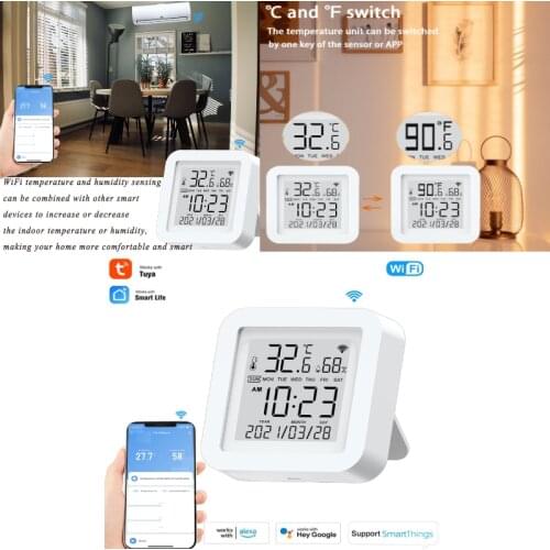 WiFi TUYA Temperature And Humidity Sensor USB Power With LCD Screen Display Work With Alexa Google Assistant Smart Life