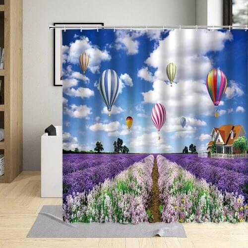 Flower Landscape Purple Lavender 3D Printed Shower Curtains Bathroom Home Decor Bath Curtain Waterproof Polyester Fabric Set