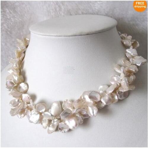 New Unique Pearl Necklace 18'' 2 Rows 9-15mm White Reborn Keshi Pearl Fine Jewelry Perfect Wedding Birthday Party Women Gift