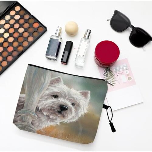 Creative Design Westie Dog Painting Women Cosmetic Bag Multiuse Travel Toiletry Storage Organize Handbag Lady Makeup Case Pouch