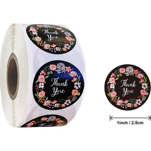 2021 1 inch 500 pieces/roll flower thank you craft label, high quality sticker for gift card party wedding gift packaging