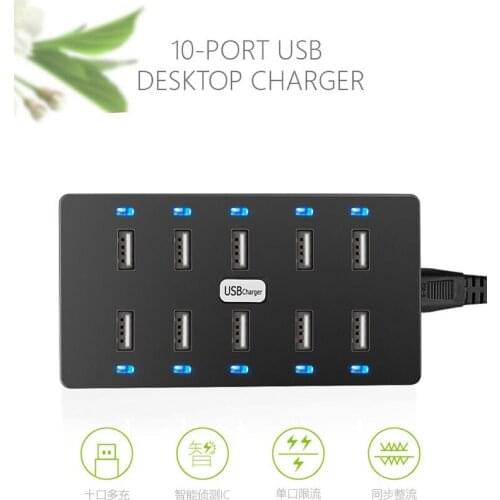 10 Port Smart USB Charger Hub with LCD Multi-Port USB Charging EU US Phone Charger for Mobile phone Ipad pad Tablets