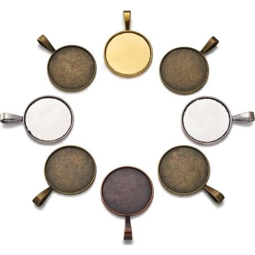 10pcs Mixed Color Tibetan Style Alloy Pendant Setting Cabochon Cameo Base Bezel Blank for Jewelry MakingLead Free Tray: 24mm