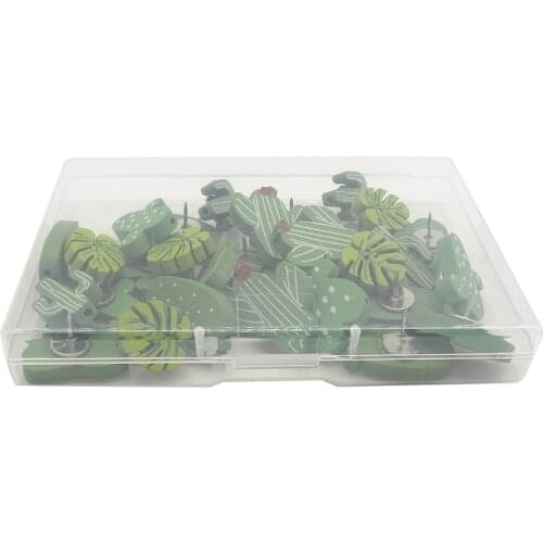 30PCS Wooden Push Pins Cactus Palm Leaf Thumb Tack Decorative Cute Pushpins for K92C