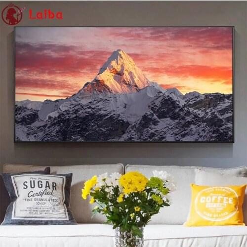 Diamond Mosaic Natural scenery, Everest-Mountain-In-Sunset Picture Diamond Painting Cross Stitch Embroidery Needlework Wall Art